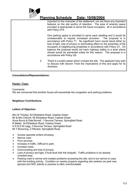 Planning Schedule Date: 10/08/2004 - Stroud District Council