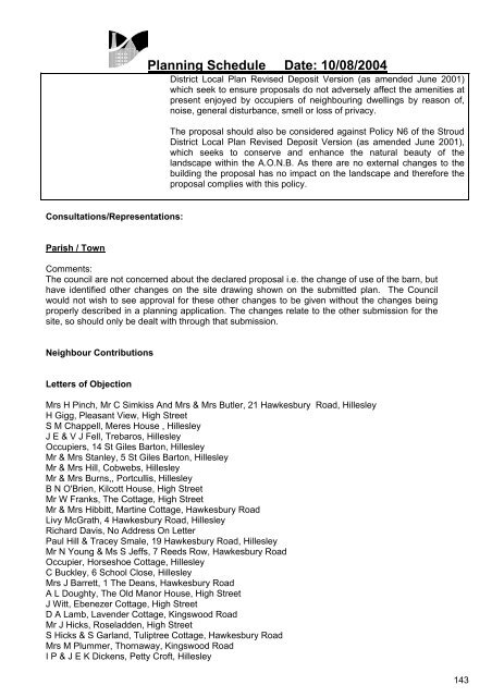 Planning Schedule Date: 10/08/2004 - Stroud District Council