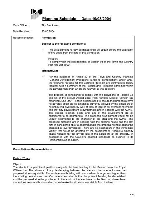 Planning Schedule Date: 10/08/2004 - Stroud District Council