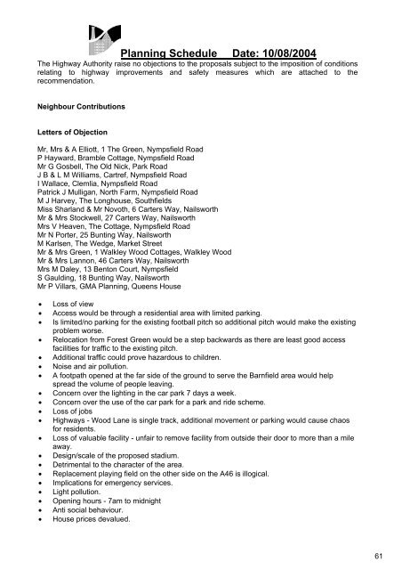 Planning Schedule Date: 10/08/2004 - Stroud District Council