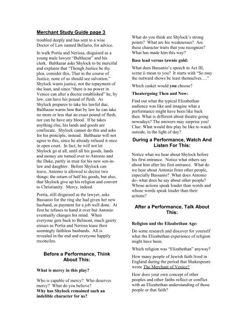 Merchant of Venice Study Guide - The New American Shakespeare ...