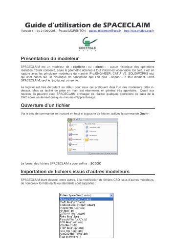 Guide d'utilisation de SPACECLAIM - CAO PDM PLM - Formations ...