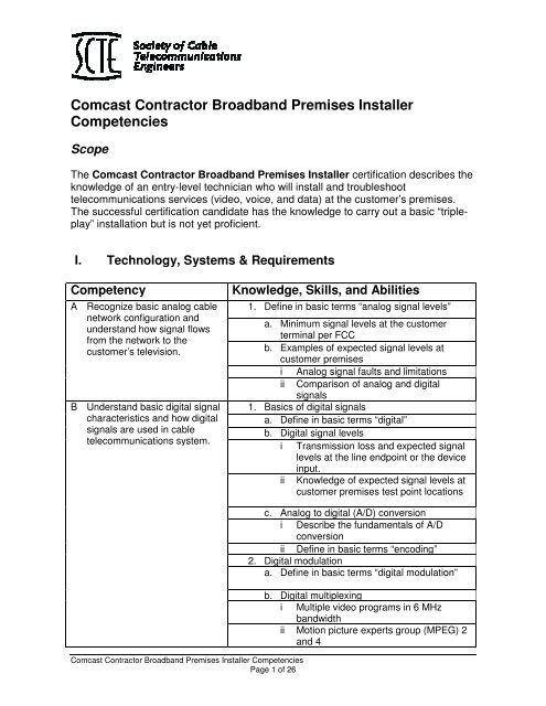 Comcast Contractor Competencies Contractor Broadband ... - SCTE