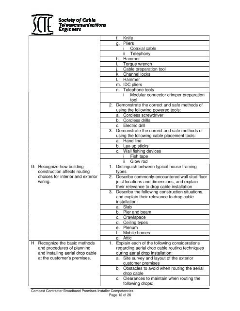 Comcast Contractor Competencies Contractor Broadband ... - SCTE