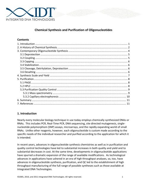 Chemical Synthesis of Oligonucleotides - Integrated DNA ...