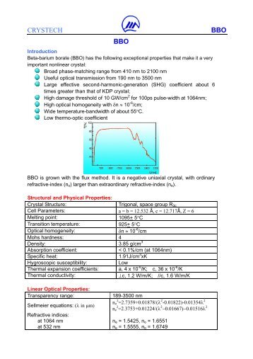 CRYSTECH BBO BBO - ILPhotonics.com