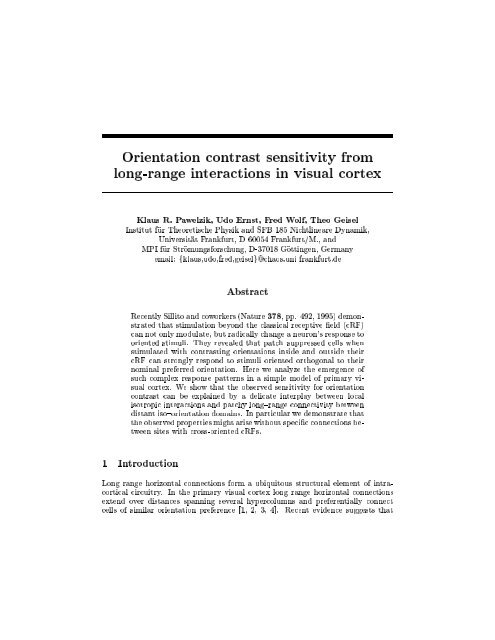 Orientation contrast sensitivity from long-range interactions in visual ...