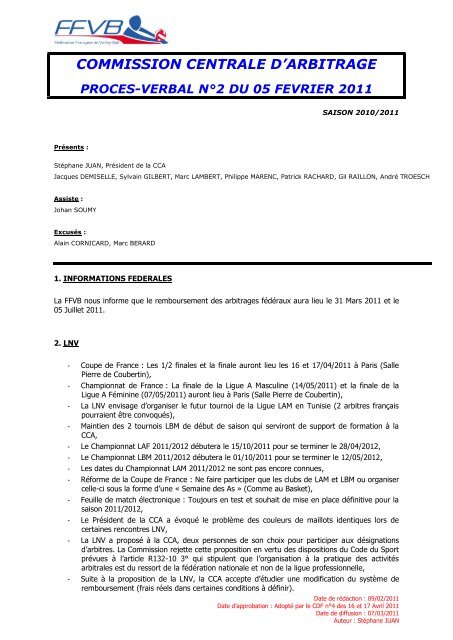 PV 2 - 5 février 2011 - Extranet FFVB
