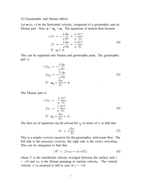 Sverdrup Balance (1) The large-scale, upper ocean flow in the ...