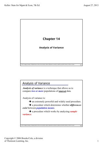 Chapter 14 Analysis of Variance