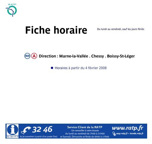 Fiche Horaire RER A direction Marne La Vallée - Paris by Train