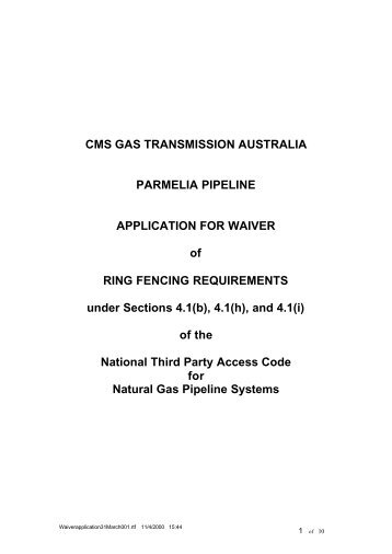 CMS GAS TRANSMISSION AUSTRALIA PARMELIA PIPELINE ...