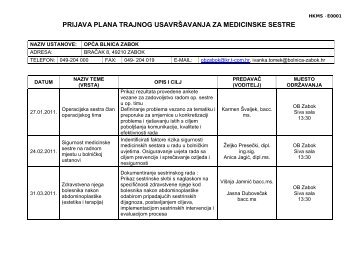 prijava plana trajnog usavrÅ¡avanja za medicinske sestre