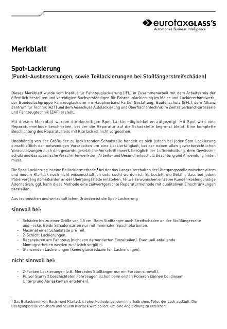 Merkblatt Spot-Lackierungen - Karosseriefachbetrieb