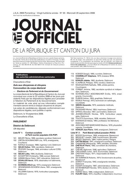 2006 / 33 - République et Canton du Jura