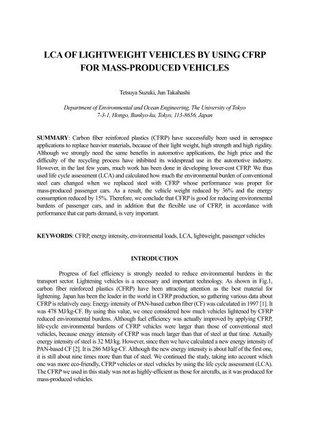 lca of lightweight vehicles by using cfrp for mass ... - Takahashi