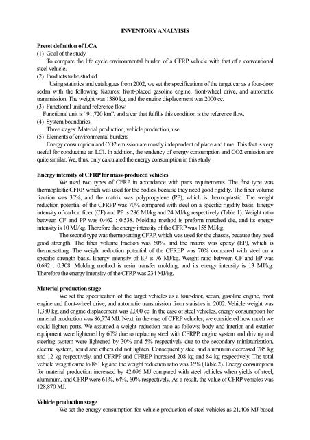 lca of lightweight vehicles by using cfrp for mass ... - Takahashi