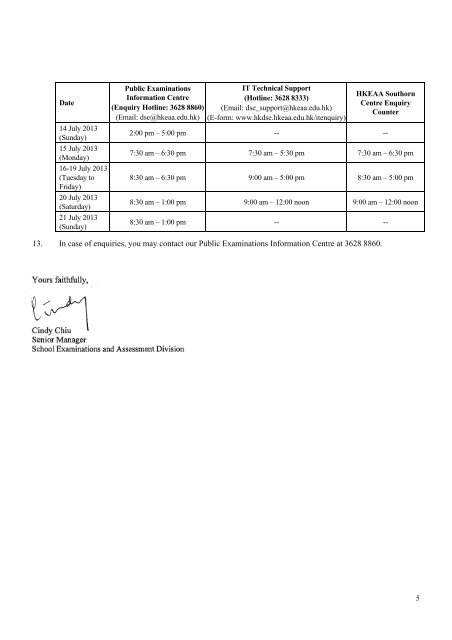 HKDSE Examination 2013 - Release of Examination Results and ...