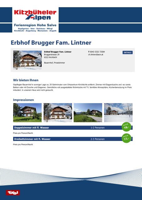 Erbhof Brugger Fam. Lintner - Ferienregion Hohe Salve