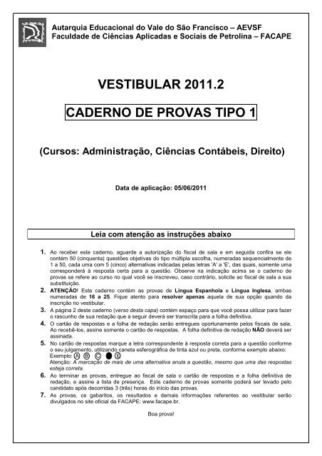 prova facape 2011 2 - tipo 1