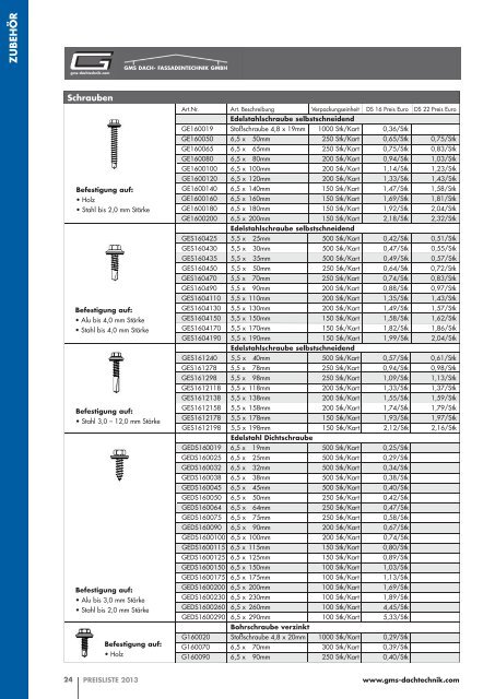 Preisliste für 2013 gibts hier - GMS Dach