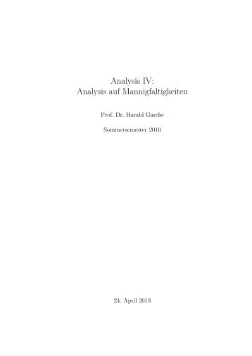 Analysis IV: Analysis auf Mannigfaltigkeiten - Mathematik
