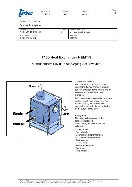 D14922-01 Product description - Luvata heat exchanger HEMT-3