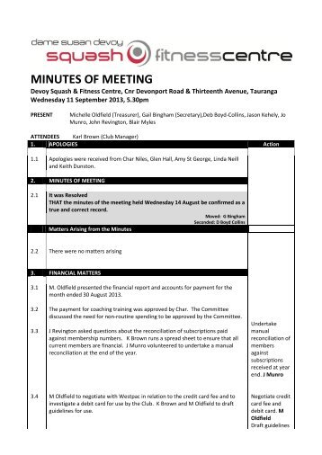 MINUTES OF MEETING - Devoy Squash & Fitness Centre