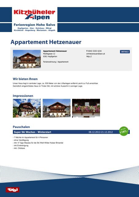 Appartement Hetzenauer - Ferienregion Hohe Salve