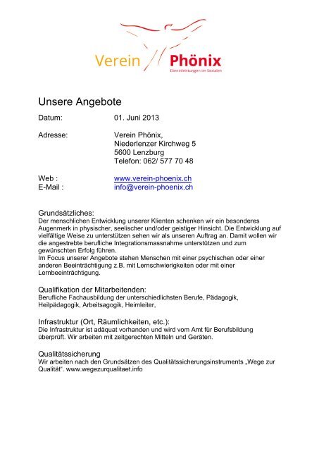 Unsere neuen Angebote (PDF) - Verein PhÃ¶nix