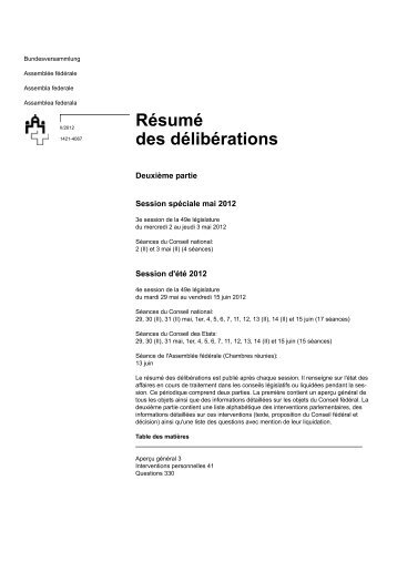 Résumé des délibérations - Schweizer Parlament