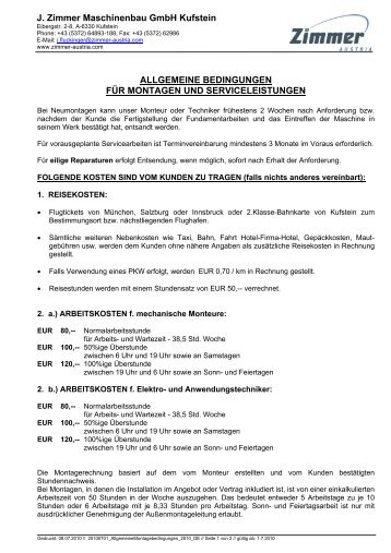 Allgemeine Montagebedingungen - J. Zimmer Maschinenbau GmbH