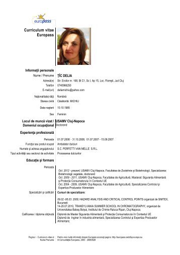 CV _TIC DELIA_RO - USAMV Cluj-Napoca