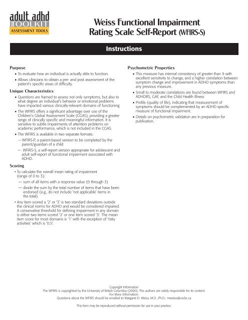 Weiss Functional Impairment Rating Scale Self-Report (WFIRS-S)