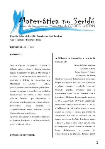 Conselho Editorial: Prof. Dr. Francisco de Assis Bandeira ... - UFRN