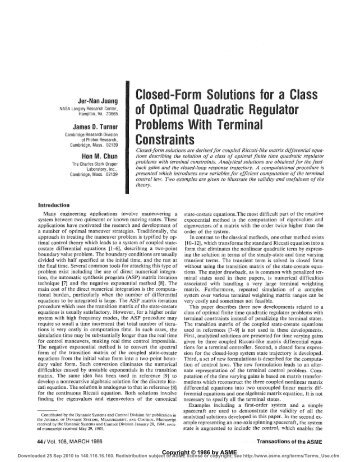 Closed-Form Solutions for a Class of Optimal Quadratic Regulator ...