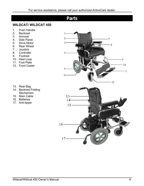Wildcat /Wildcat 450 Power Wheelchair Owner's Manual