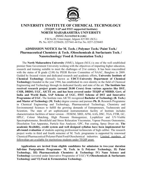 university institute of chemical technology - North Maharashtra ...