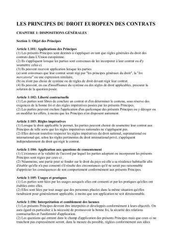 LES PRINCIPES DU DROIT EUROPEEN DES CONTRATS