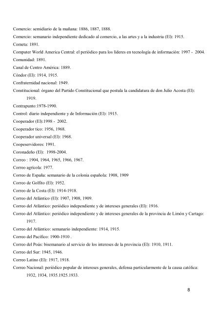 3 PERIÃDICOS DE COSTA RICA INDICE ALFABÃTICO ... - Sinabi