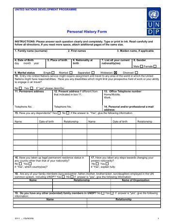 P11 Personal History Form