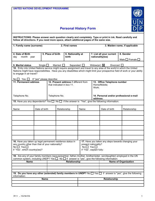 P11 Personal History Form