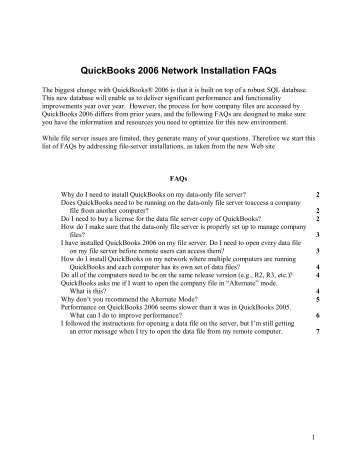 QuickBooks 2006 Network Installation FAQs - Support - Intuit
