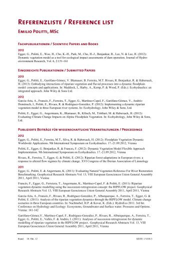 Referenzliste / Reference list Emilio Politti, MSc - Umweltbüro ...