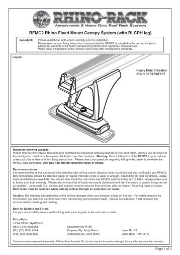 Fitting Instructions for RFMC2 Rhino Fixed Mount Canopy System ...