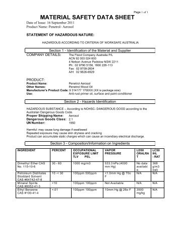 MSDS Penetrol Aerosol