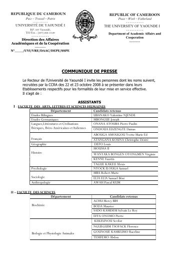 la liste - Université de Yaoundé I