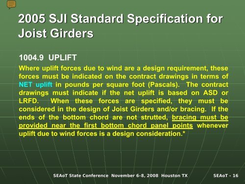 Wind Design Considerations for Steel Joists and Joist Girders - SEAoT