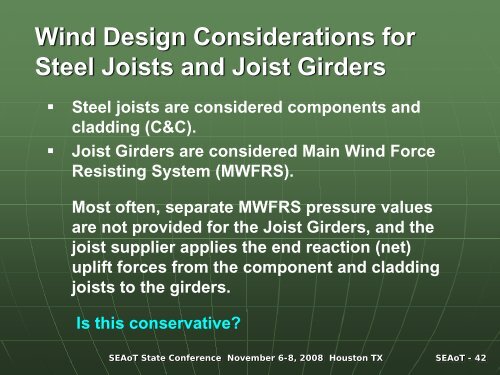 Wind Design Considerations for Steel Joists and Joist Girders - SEAoT