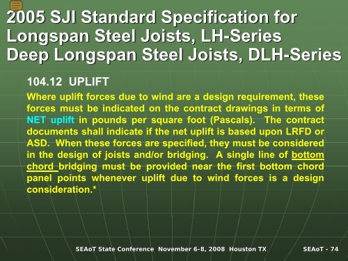 Wind Design Considerations for Steel Joists and Joist Girders - SEAoT